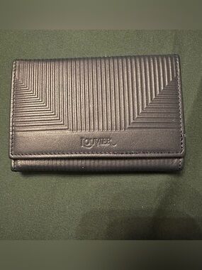 Vintage Louvier Navy Leather Trifold Wallet with Coin Pouch